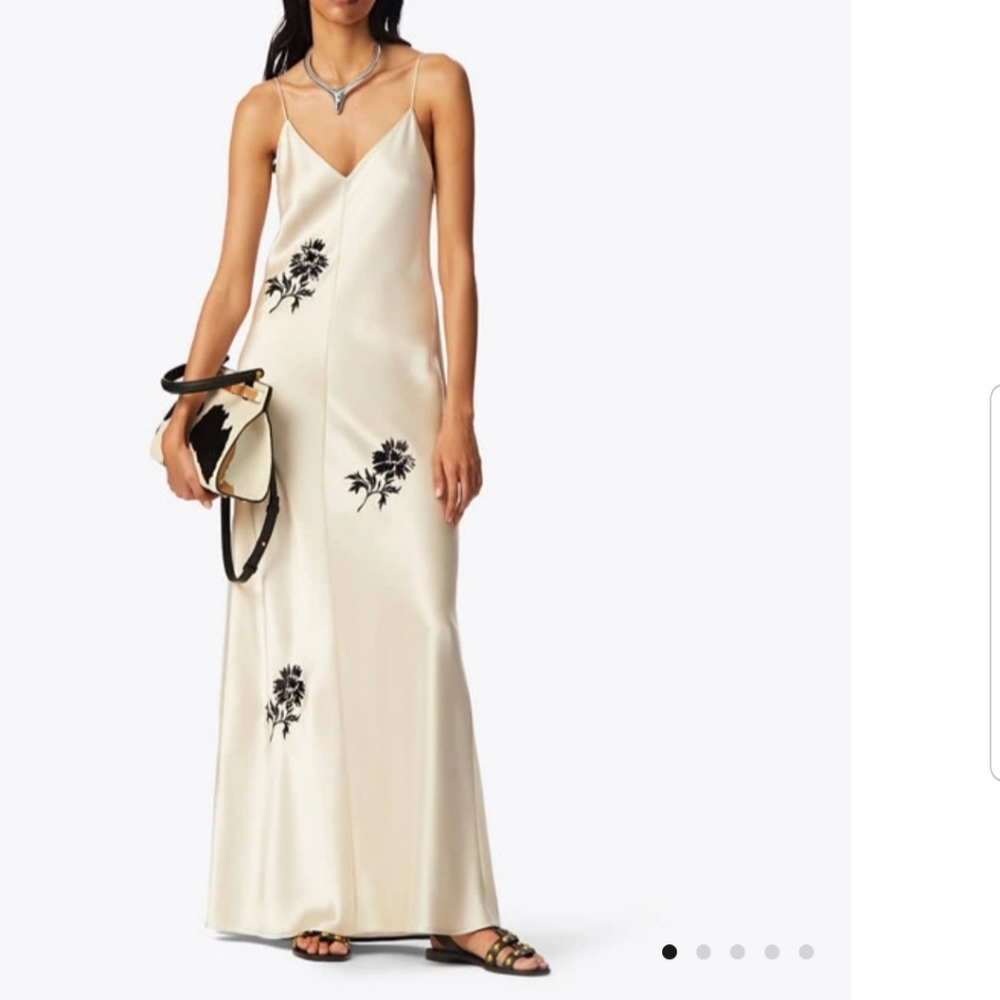 Tory Burch embroidered satin slip dress